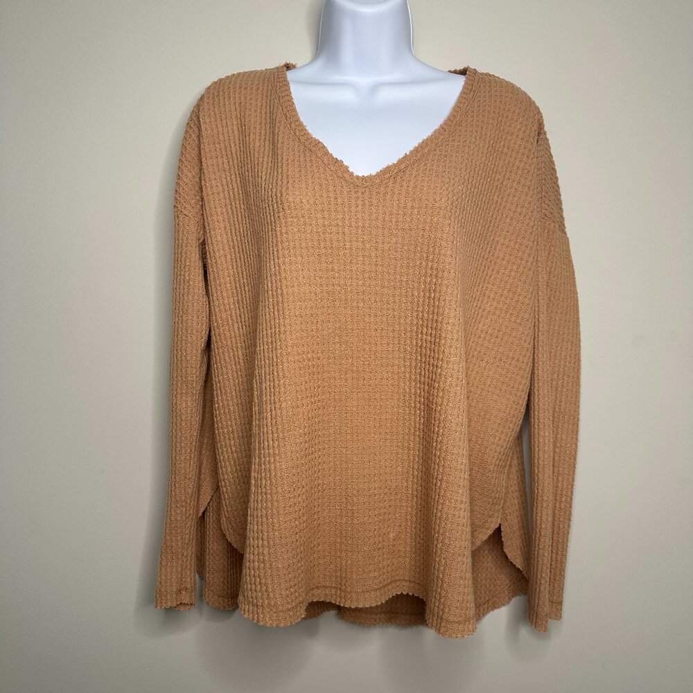 Wild Fable Long Sleeve Camel Brown Oversized Waffle Shirt Women's XS